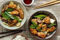 Take out is always hard to pass up, but Moo Goo Gai Pan will have you looking forward to staying in and pulling out your wok! Juicy chicken is marinated in a savory soy sauce masterpiece. It's tossed together with earthy mushrooms, crunchy snow peas, leafy baby bok choy, nutty water chestnuts, and a bold, salty sauce. Thanks to Moo Goo Gai Pan, being at home has never tasted so fresh and satisfying!