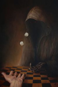 2.159 US$ · Painting, Oil by Sergey Kolesnikov (Ks) (Rusia). Buy the original (80x55x2 cm) 2.159 US$, including shipping (Rusia) via #Artmajeur. #Painting #Oil #Symbolism #Dice