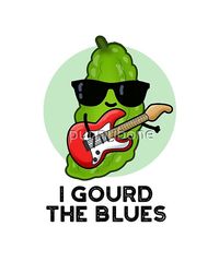 I Gourd The Blues Funny Veggie Pun features a cute gourd singing the blues with his electric guitar . Perfect pun gift for family and friends who love cute veggie gourd puns.