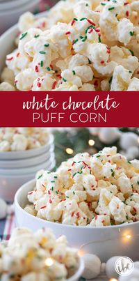 Easy White Chocolate Puff Corn Sweet Snack Recipe #puffcorn #whitechocolate #snack #snackmix #christmas #holiday #recipe #sprinkles #easy