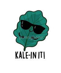 Kale-in It Funny Veggie Kale Pun features a cute kale leaf who's killin it. Perfect pun gift for family and friends who love cute veggie kale puns.
