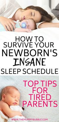 Are you struggling to cope with your newborn's crazy sleep schedule? Babies are born with no awareness of day and night, plus they need to eat all the time! If you're struggling with the sleepless nights, follow these top tips to help tired parents survive newborn baby sleep #newbornsleep #babysleep #parentingtips