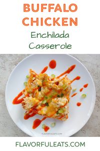 The tangy, spicy, piquant flavors you love about Buffalo wings combined with enchilada staples like corn tortillas and shredded chicken with the cheesy goodness of a casserole make Buffalo Chicken Enchilada Casserole a delectable dinner the whole family will love.