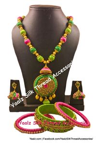 Yaalz Silk Thread Kundan Stone Necksets With Bangles Combo In Assorted