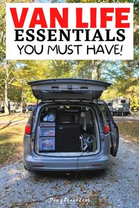 The ultimate list for #VanLife! Every accessory you'll need to make van living a little easier. While traveling in our van conversion, we have found a few travel accessories that we think are must-haves for any car or camper van. Whether you are just starting out or have been on the road for a while, these essential products will help make your travels less stressful and more comfortable. #campervan #vancampingideas #vanliving #minivan #campervaninterior