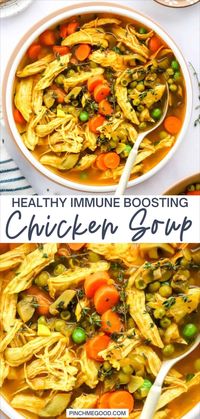 This healthy chicken soup is packed full of immune-boosting ingredients like veggies, chicken broth, chicken, and turmeric. It is loaded with flavor and makes the perfect winter meal that you can also prep and enjoy all week long!