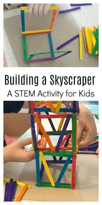 STEM craft for kids building a skyscraper teaches basics of physics and engineering for children. #kidscrafts #STEMactivities #STEMcraft