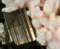 Rhodochrosite with Pyrite, Cassandra Mines, Chalkidiki Prefecture, Macedonia Department, Greece