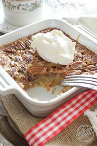This Pecan Pie For One has all the flavors you love in a pecan pie. It's made with a buttery shortbread crust and a rich, pecan filled filling. This single serving dessert is perfectly sweet, it's filled with pecans and best of all, it's easy to make. | zagleft.com