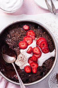 Self-Saucing Chocolate Strawberry Pudding (Vegan) - Crumbs & Caramel