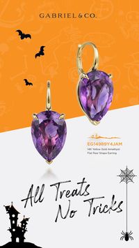 14K Yellow Gold Amethyst Flat Pear Shape Earring EG14989Y4JAM #Gabriel Co #Gabriel Jewelry #Gabriel NY #DropEarrings #AmethystEarrings #Amethyst #Earrings #HappyHalloween #Halloweenweekend
