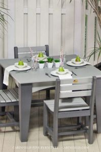 Handmade from weather friendly poly, this #Amish #patio #furniture set includes a square Amish dining table and four low back side chairs with optional outdoor cushions.