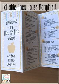 Information Pamphlet for Open House! Great for Meet the Teacher, Open House, and/or Back to School Night! Provide this cool info pamphlet for parents! This product is completely EDITABLE so just type in the information you would like to share with parents during Open House! Sample text included to help give you ideas on what to feature.