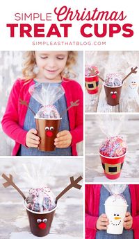 Simple Christmas Treat Cups - quick and inexpensive fun for the kids this holiday season! These cute cups are perfect for party favours, classroom treats and make an easy holiday craft!