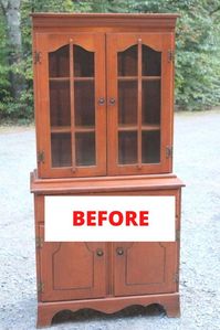 Love thrift stores? check out this before and after china cabinet redo idea for your kitchen or living room. Upcycled furniture is a great way to decorate on a budget so check out the before and after photos for some inspiration to turn an old hutch into a rustic piece for your home decor. #hometalk