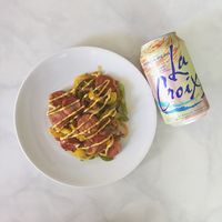 @wholemeg Day 5 lunch: sautéed some sweet peppers, onions, and Aidell's chicken and apple sausage in coconut oil. Dijon on top. This is one of my favorite quick and easy lunches! #Whole30 #Whole60 #Whole90 #LaCroixWater #thriftywhole30 #paleo