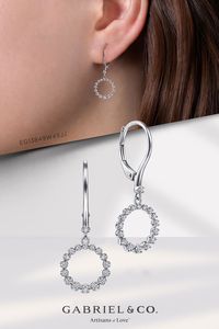 14K White Gold Open Circle Diamond Drop Earrings EG13849W45JJ #Gabriel Co #Gabriel Jewelry #Gabriel Engagement Ring #DropEarrings #WhiteGoldEarrings #DiamondEarrings #Earrings
