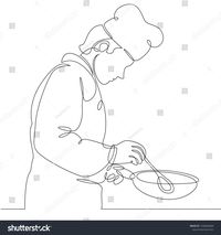 Ðiscontinuous line drawing of chef cooking gourmet meal , prepping food royalty free images vector