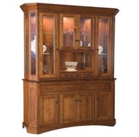 This beautiful Amish Hutch transforms your dining room into a key feature. Inspired by Albany, New Yorks geographical essence. Built by Amish Craftsmen and shipped directly from Amish Communities. The Amish Hutch features : Flush doors with light guard, Bevel glass doors & sides, Open & closed deck, Touch lighting, 6- Adjustable glass shelves with plate groove in top, Full extension side mount slides, Plain wood back, Dovetail drawer boxes, Fixed shelf in base.
