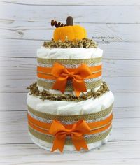 2 Tier Pumkin Diaper Cake Little Pumpkin Baby Shower Fall | Etsy