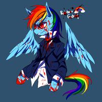 #612243 - artist:megarexetera, blood, clothes, fanfic:rainbow factory, grimdark, rainbow dash, semi-anthro, solo, suit - Derpibooru - My Little Pony: Friendship is Magic Imageboard