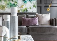 This room was the last room in the house to be renovated and the homeowners wanted it to be a super special adult, multi-functional space. We wanted to take advantage of the amazing cathedral ceilings and double French doors with lots of natural light. From the dramatic panelling, rich and luxurious fabrics, clean lines, simple accessories and pops of blue and mauve this space hits all the right notes!