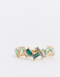 Accessorize gem ring in emerald and gold | ASOS