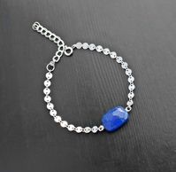Lapis Lazuli 925 disc chain bracelet, lapis 925 bracelet, lapis lazuli jewelry, semi precious gems bracelet, modern stacking bracelet, gifts