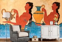 Vintage style painted frescoes of ancient characters wallpaper mural.