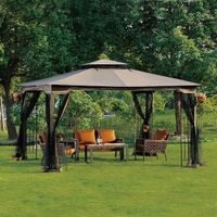 Relax in the shade with this Regency 10’ x 12’ gazebo with mosquito netting. It comes with everything you need to set it up right away, including four corner shelves, four-sided mosquito netting, two tracks and a center hanging hook. This brown Regency gazebo assembles in minutes with no tools required, thanks to the patented A. I. M. design. The frame is crafted from ultra-durable steel and powder-coated for excellent resistance to rusting and corrosion. This Regency gazebo even has a vented
