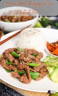 Korean Beef Bulgogi in the Instant Pot has tender and juicy marinated slices of beef. The sweet and savory Korean flavors of the bulgogi beef have undertones of pear, brown sugar, and soy sauce. #recipe #korean #koreanfood #koreanfoodrecipes #bulgogi #beef