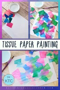 Painting tissue paper with water is a great invite to process art for kids of all ages.