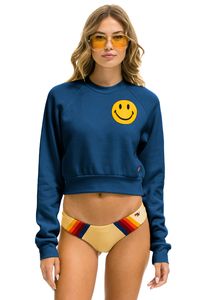 SMILEY 2 CROPPED CREW RELAXED SWEATSHIRT - ROYAL - Aviator Nation
