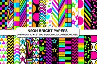 Neon Bright Digital Backgrounds Papers, Bright 90s Neon Digital Paper, Rainbow Colors Digital Background Paper, Neon Pattern Neon Background