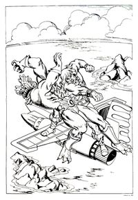 An almost exact recreation of the cover of Battle in the Clouds, illustrated by Alfredo Alcala, via BattleRamblog.com