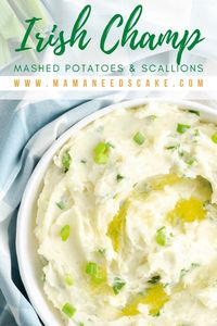 Irish Champ is a version of a mashed potato side dish that is made with lots of butter and mixed with scallions. Stovetop and Instant Pot versions included. #mashedpotatoes #potatoes #irishchamp #champ #scallions #butter #sidedish #sides #stpatricksday #butter