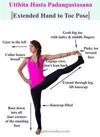 Extended Hand To Big Toe Pose. You can hold this pose longer by supporting the raised-leg foot on the top edge of a chair back (padded with a blanket). Set the chair an inch or two from a wall and press your raised heel firmly to the wall.