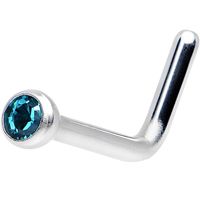 18 Gauge Blue L-Shaped Nose Ring Created with Swarovski Crystals
