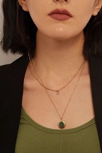 Layer Necklace With Green Natural Stone, 2 Layer Necklace, Pendant with Stone, Gift for Her