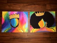 Based on 1 Peter 2:9 Two 16x20 acrylic paintings on canvas for sale. We are royalty! 👑💙 @Hobosart on twitter, Instagram, & Facebook #blackgirlmagic #blackking #blackqueen #royalty #blacklove #colorful