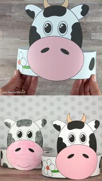 An easy cow papr hat for preschoolers and older kids to make for a farm themed party or unit study. #cowcraft #cowpaperhat #farmcraftsforkids