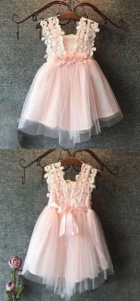Lovely Pink V-Neck V-Back Flower Girl Dresses With Appliques, Flower Girl Dresses, VB01236 #flowergirl #flowergirldresses