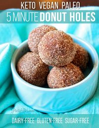 5 Minute -Healthy- Donut Holes! The BEST cinnamon sugar donuts-- without the sugar! Low-Carb/Keto, just 1 net carb each! Made with healthy, real-food ingredients. Guilt-free. #prettypies #keto #lowcarb #sugarfree #healthydesserts #donutholes #cinnamonsugar