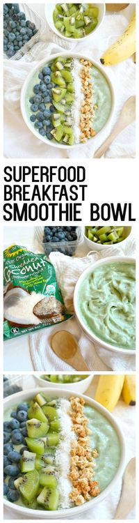 Superfood Breakfast Smoothie Bowl - vegan, gluten free, and super nourishing. Made with spirulina, banana, pineapple and your favorite crunchy toppings.