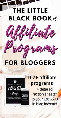 Seriously 107 affiliate programs for bloggers! Love how this makes it so easy to find top paying affiliate programs for my blog niche. There's also an affiliate marketing tips strategy guide, blog post "templates" for how to use affiliate links the right way to actually make money blogging. Great resource!