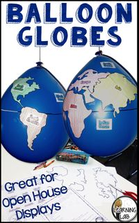 Balloon Globes that are perfect for Open House. Back to School activity. Social Studies project.