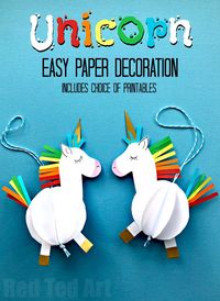 Easy 3D Paper Unicorn Decoration - Red Ted Art