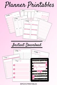 This set of planner printables comes with a goal tracker printable, meal planner printable, self-care printable, daily planner printables, weekly planner printables and more! Increase your productivity and organize your life! Comes in 3 sizes! Planner time, planner pages printable, day planner. #printables #planners #mealplanners