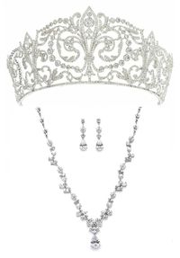 Grand Fleur-de-Lys CZ Royal Replica Wedding Tiara with Jewelry Set