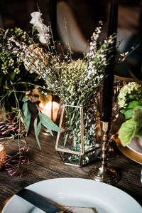 wedding centerpieces - photo by Dawn Derbyshire Photography http://ruffledblog.com/industrial-candlelit-wedding-inspiration